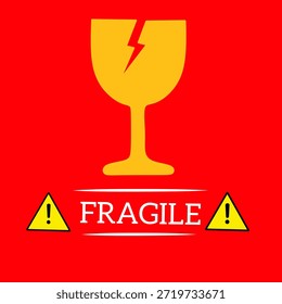 Etiqueta engomada frágil, etiqueta de advertencia frágil, etiqueta frágil con el símbolo de cristal roto