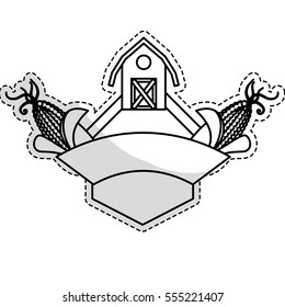 sticker of frame with farm barn icon over white background. white and black design. vector illustration