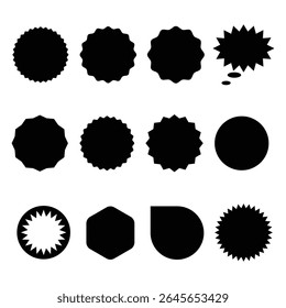 Sticker frame set with rounded edges and sharp burst shapes as vector illustration for design and decoration.