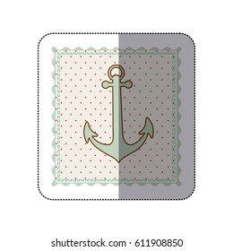 sticker frame with silhouette of anchor with background dotted vector illustration
