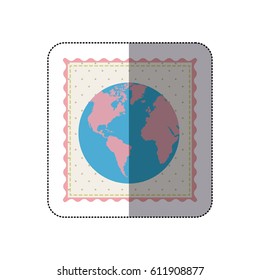 sticker frame with silhouette of world map with background dotted vector illustration