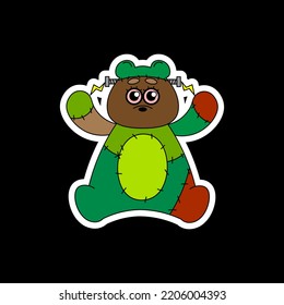 Sticker with a Frankenstein bear. Halloween