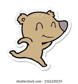 sticker of a friendly bear running cartoon