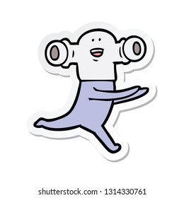 sticker of a friendly cartoon alien running