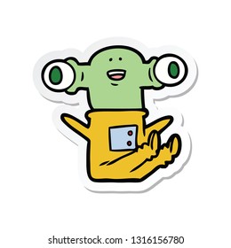 sticker of a friendly cartoon alien sitting down