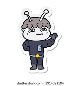 sticker of a friendly cartoon spaceman