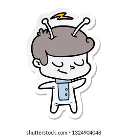 sticker of a friendly cartoon spaceman