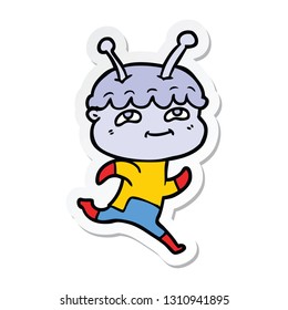 sticker of a friendly cartoon spaceman running