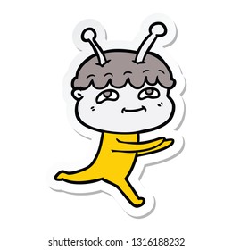 sticker of a friendly cartoon spaceman running