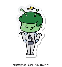 sticker of a friendly cartoon spaceman shrugging