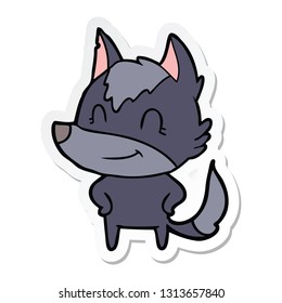 sticker of a friendly cartoon wolf