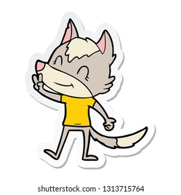 sticker of a friendly cartoon wolf