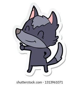 pegatina de un lobo de caricatura amistoso
