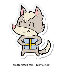 pegatina de un lobo de caricatura amistoso
