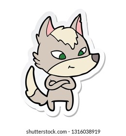 sticker of a friendly cartoon wolf