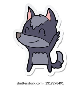 sticker of a friendly cartoon wolf