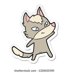 pegatina de un lobo de caricatura amistoso