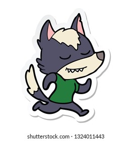 sticker of a friendly cartoon wolf