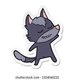 sticker of a friendly cartoon wolf