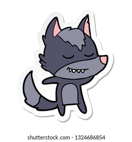 sticker of a friendly cartoon wolf