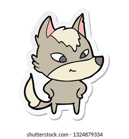 sticker of a friendly cartoon wolf