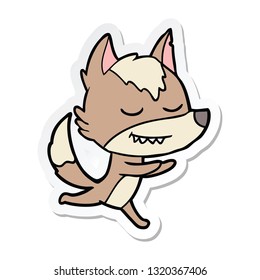 sticker of a friendly cartoon wolf running