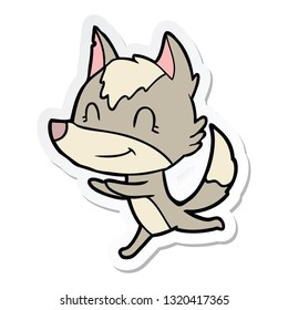 pegatina de un lobo de caricatura amistoso corriendo