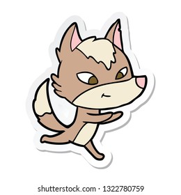 pegatina de un lobo de caricatura amistoso corriendo