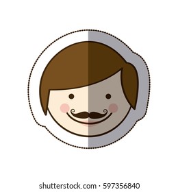 sticker front view colorful silhouette cartoon man father face vector illustration