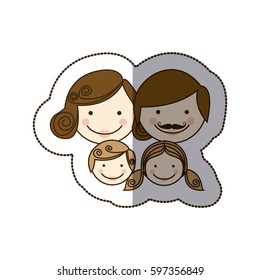 sticker front view colorful silhouette cartoon family faces vector illustration