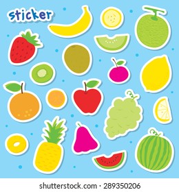 Sticker Fruit Cute Cartoon Vector