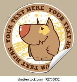 Sticker with funny cartoon dog. Vector.