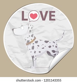 Sticker with funny cartoon doggy character. Vector illustration.