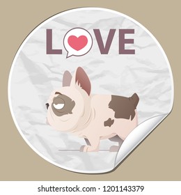 Sticker with funny cartoon doggy character. Vector illustration.