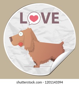 Sticker with funny cartoon doggy character. Vector illustration.
