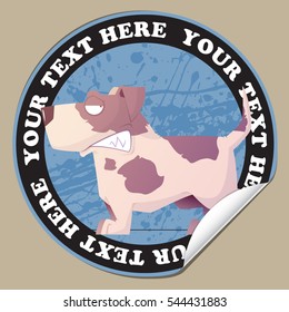 Sticker with funny cartoon doggy character. Vector illustration.