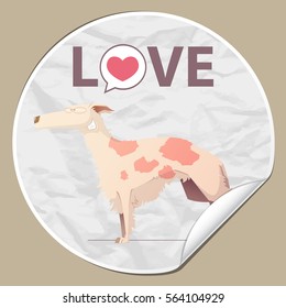 Sticker with funny cartoon doggy character. Vector illustration.