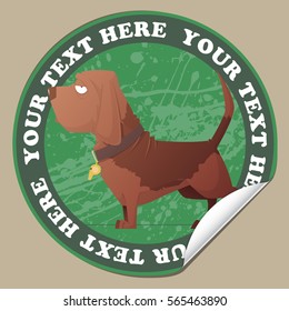 Sticker with funny cartoon doggy character. Vector illustration.