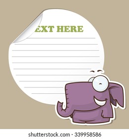 Sticker with funny cartoon elephant. Vector illustration.