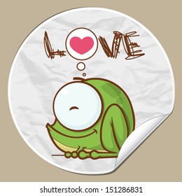 Sticker with funny cartoon frog. Vector.