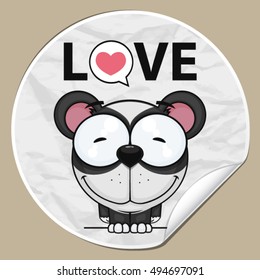 Sticker with funny cartoon panda. Vector illustration.