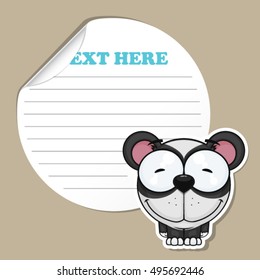 Sticker with funny cartoon panda. Vector illustration.