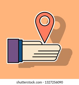 Sticker Geolocation Bar sign Hand holds city map gps navigator . Mobile navigation concept. Modern simple flat design for web banners, web sites.