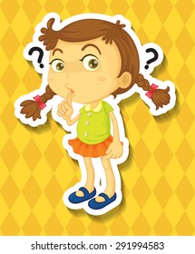 Sticker of a girl with questions on her mind