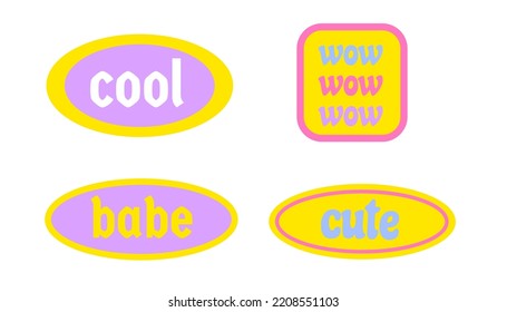 Sticker girly 90s. Vector set of pop stickers 2000 vibe