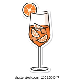 Sticker glass of aperol spritz isolated vector illustration, minimal design. aperol spritz icon on a white background. Vector illustration