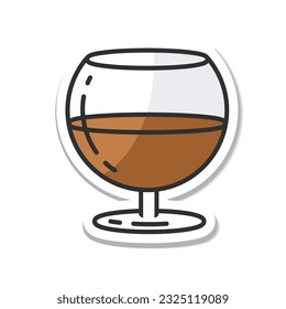 Sticker glass of cognac isolated vector illustration, minimal design. cognac icon on a white background.