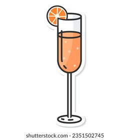 Sticker glass of mimosa isolated vector illustration, minimal design. mimosa icon on a white background. Vector illustration