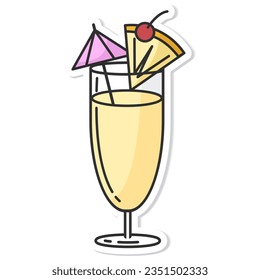 Sticker glass of Pina colada isolated vector illustration, minimal design.Pina colada icon on a white background. Vector illustration