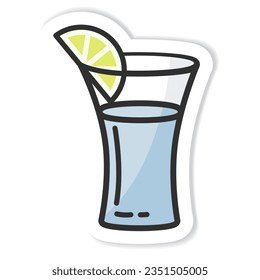 Sticker glass of tequila isolated vector illustration, minimal design. tequila icon on a white background. Vector illustration